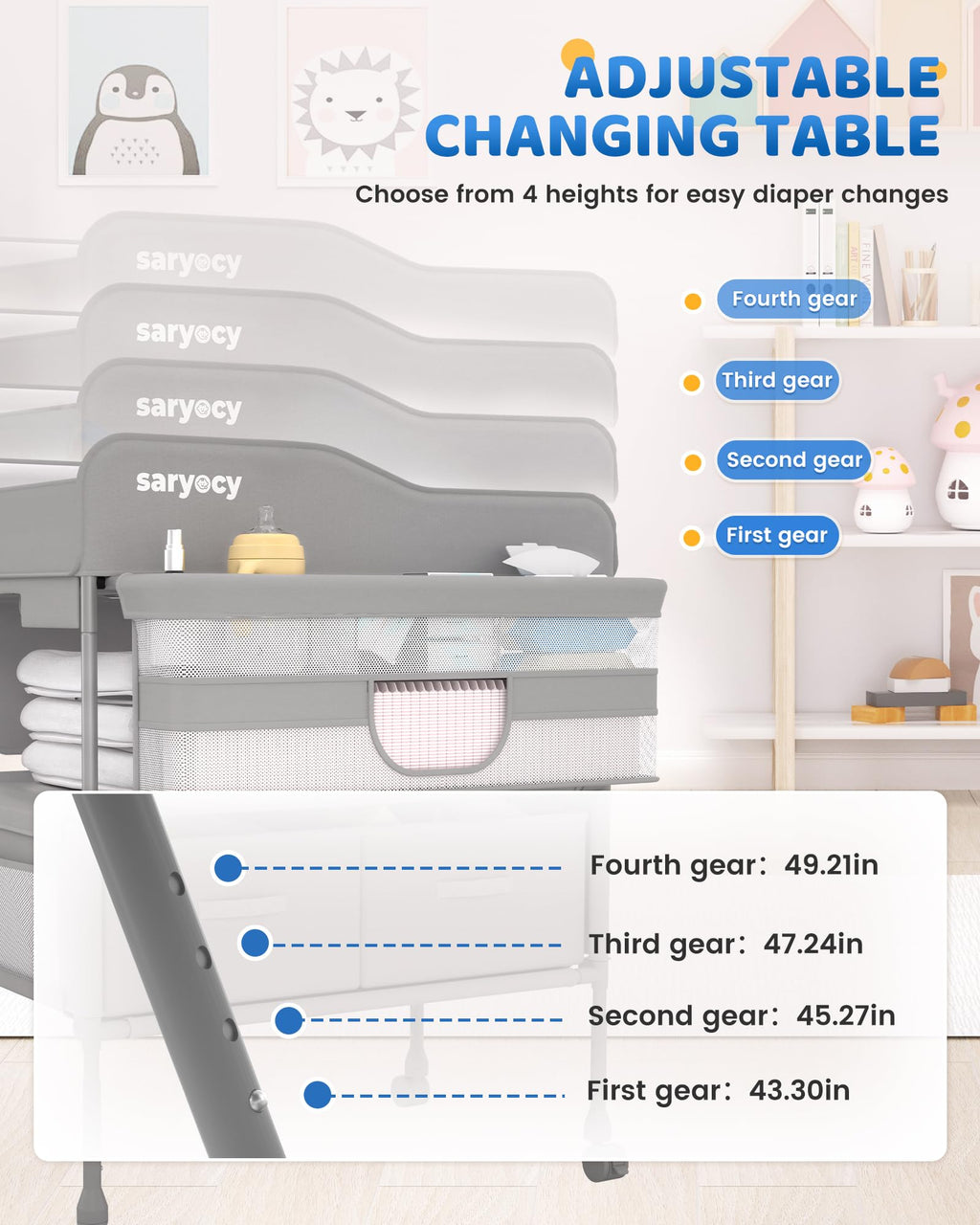 Saryocy Baby Changing Table, Mobile Folding Diaper Changing Station
