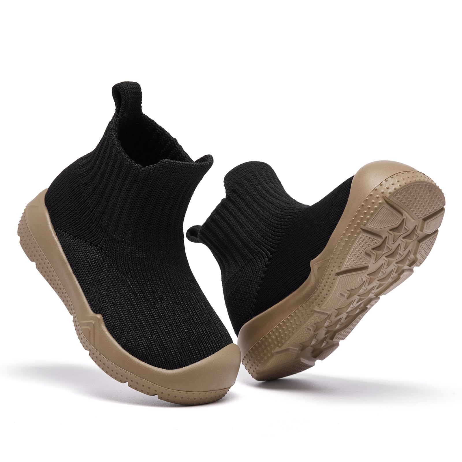 MORENDL Toddler Sock Shoes Baby Walking Shoes Infant Slippers Boys & Girls Non-Slip Sneakers Black Brown