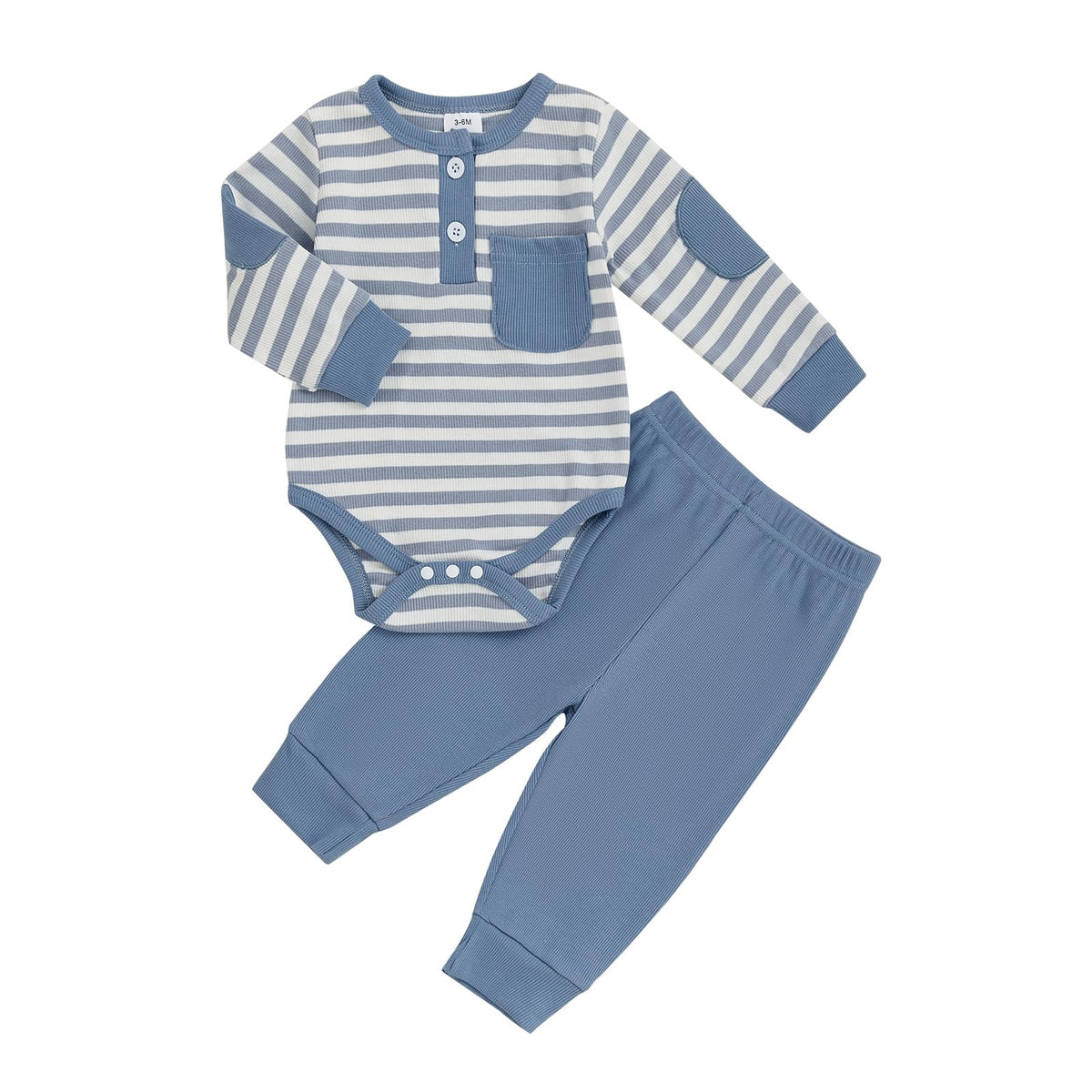 fhutpw Baby Boy Clothes 3 6 12 18 Months Ribbed Knitted Long Sleeve Romper and Pants Sets Newborn Fall Splicing Color Outfits (White&Brown, 3-6 Months)