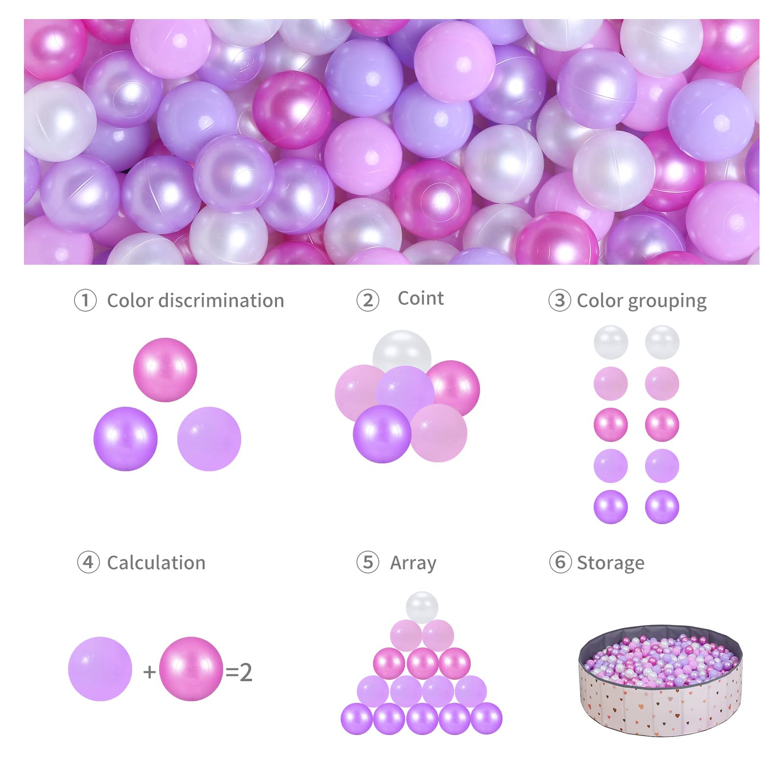 GOGOSO Ball Pits Balls Toddlers 50 100 200 500 Plastics Shape Ball Non-Phthalate Non-BPA Non-Toxic 2.2-Inch Crush Proof Play Balls,Pearl Purple Colors, 500 Balls