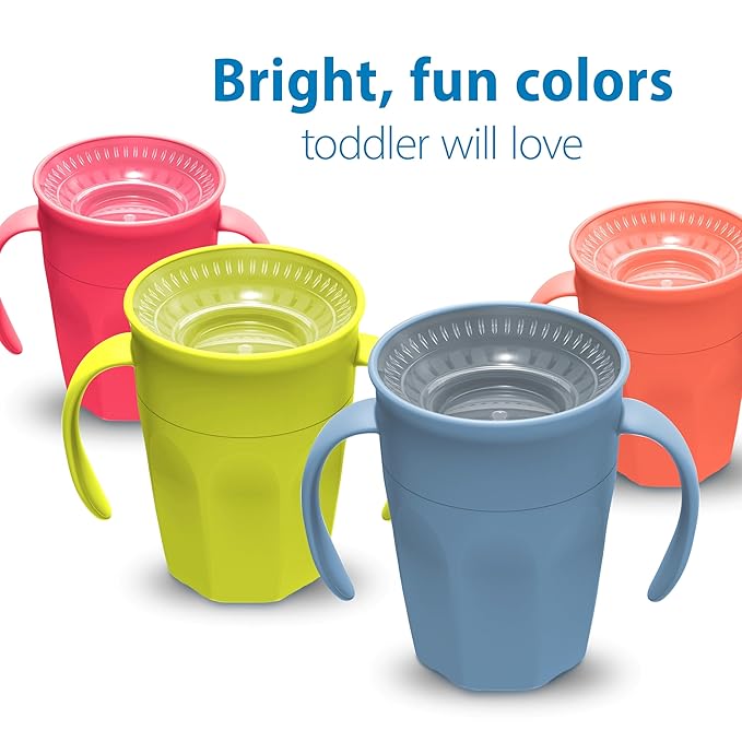 Dr. Brown's Milestones Cheers 360 Spoutless Transition Cup with Handles, Travel Friendly and Leak Free Sippy for Babies and Toddlers, Blue, BPA-Free, 7 oz/200 mL, 6m+