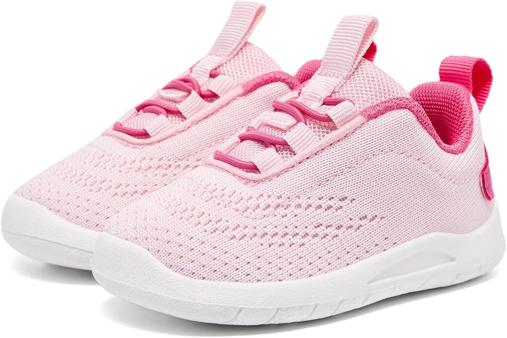 MORENDL Toddler Slip On Sneakers Baby Walking Shoes Non-Slip Breathable Unisex Pink Mesh Lace-Up Athletic Sneakers Infant Running Shoes