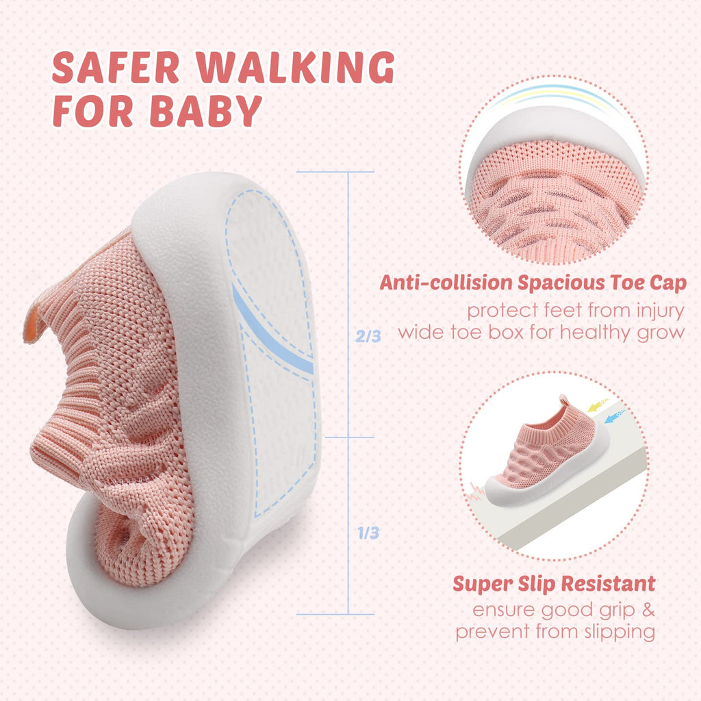 Baby Boy Girl Walking Shoes Infant Toddler Slip-on Sneaker Elastic Breathable Mesh Tennis Shoes Non-Slip Rubber Sole First Walkers Trainers Outdoor (14.5-Pink-6)