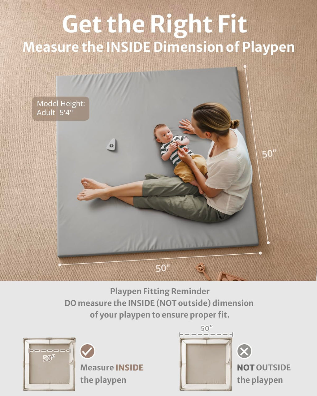 Blissful Diary Vegan Leather Baby Play Mat, 50''x50'', Light Gray