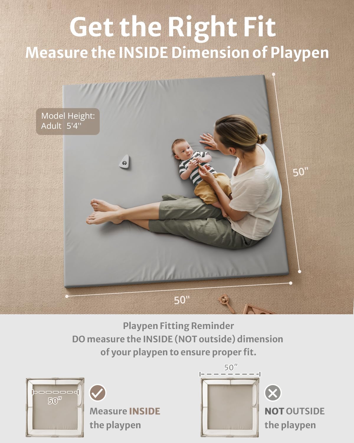 Blissful Diary Vegan Leather Baby Play Mat, 50''x50'', Light Gray