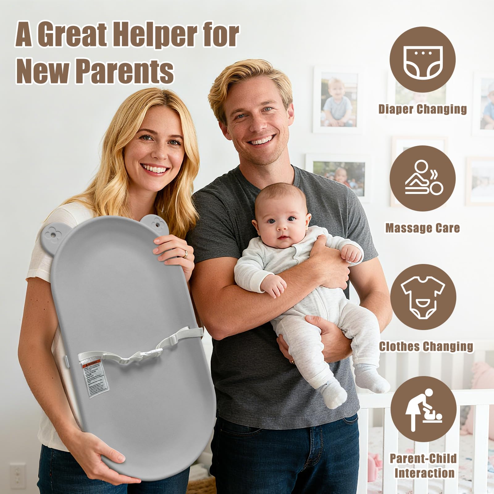 FLEUFAB Baby Changing Pad, EVA Waterproof Non-Slip Portable Mat, Grey