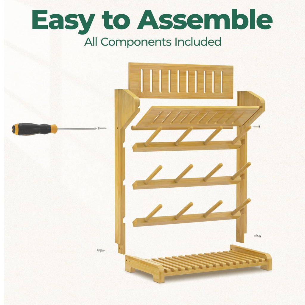 EsLuker.ly Baby Bottle Drying Rack Bamboo Vertical Dryer Holder