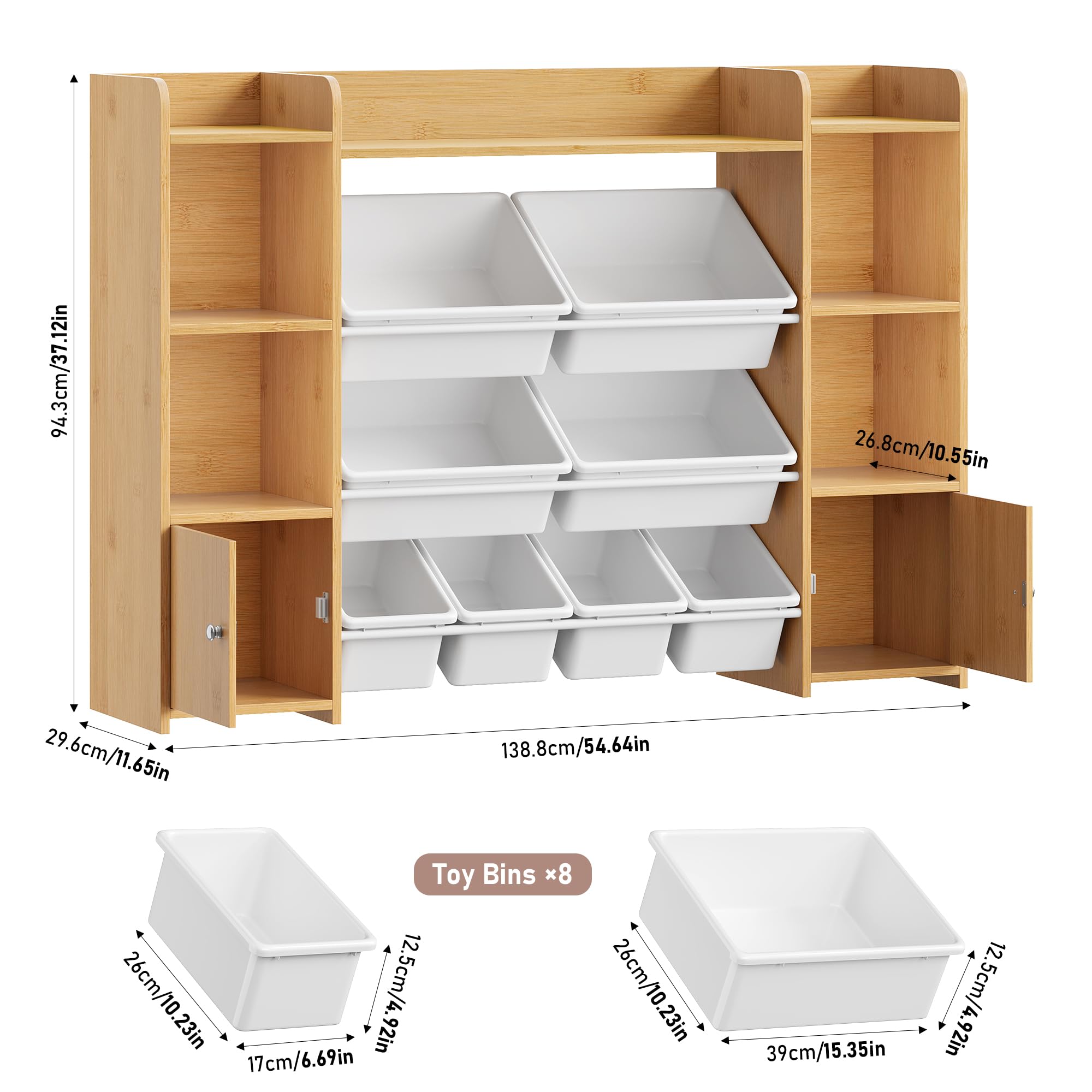 FOTOSOK Toy Storage Organizer with 8 Toy Bins, Toy Organizer Toy Bin for Kids