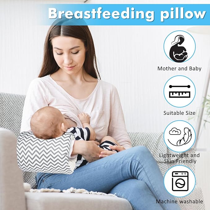 Nursing Arm Pillows for Breastfeeding,Baby Feeding Arm Pillow Portable and Washable for Travel, Soft Cotton Ergonomic Bottle Nursing Essentials（Grey Stripe）