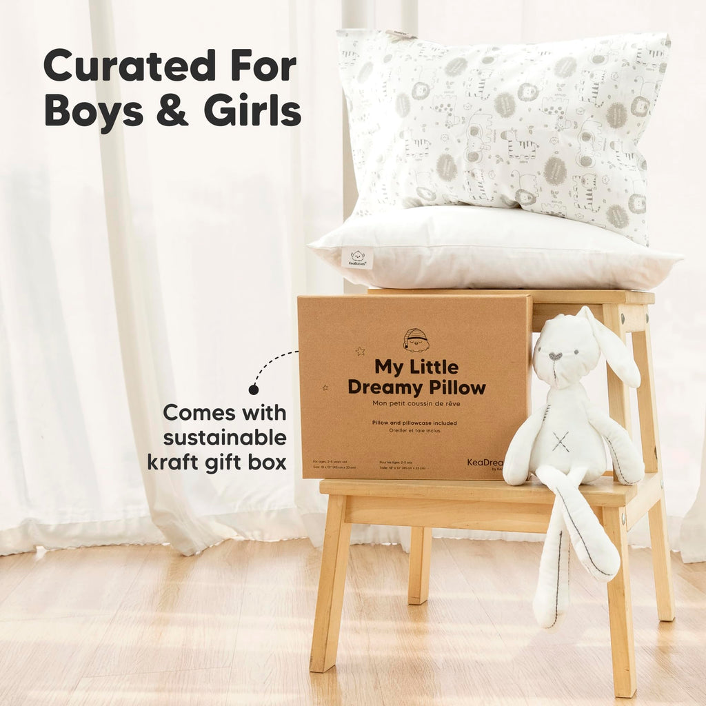 Toddler Pillow with Pillowcase, 13x18 My Little Dreamy Pillow (French Gray)
