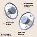 Emulait Baby Pacifier 2-Pack – Soft Silicone Baby Pacifiers for Breastfed Babies, Orthodontic Shape, 6+ Months, Blue
