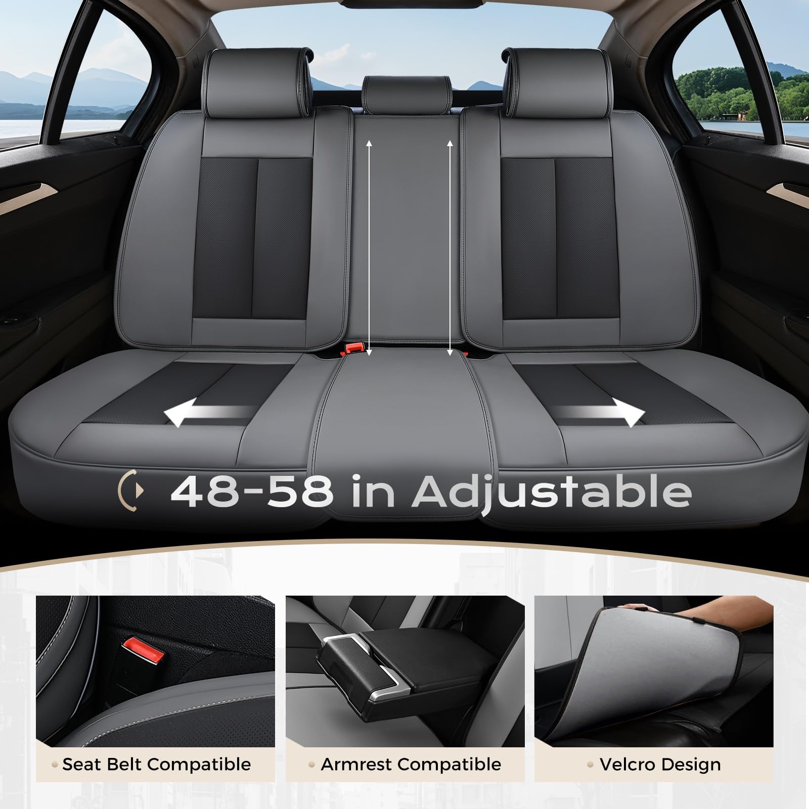 Coverado Car Seat Covers Full Set, Car Seat Protector Waterproof, Nappa Leather Car Seat Cushion, Seat Covers for Cars, Front Seats and Back Universal Fit for Most Cars