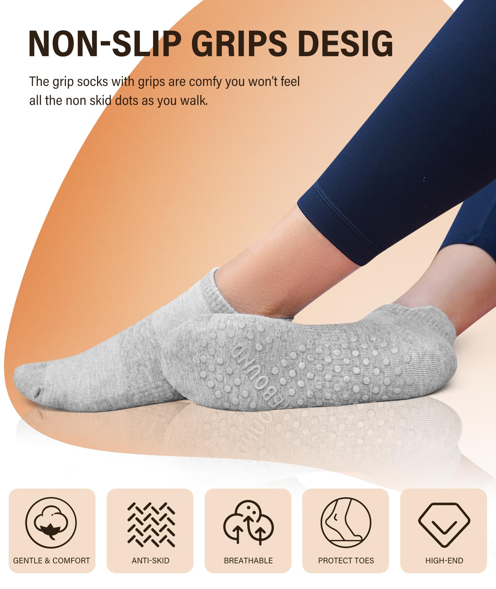 DIBAOLONG Pilates Socks with Grips for Women Yoga & Barre - Non Slip 3-Pairs Grippy Ankle Socks