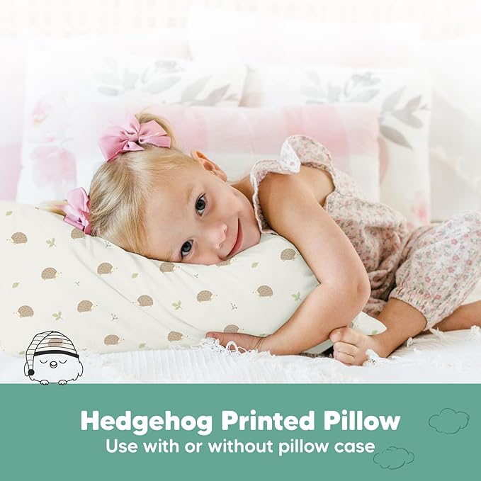 KeaBabies 2-Pack Toddler Pillow 13x18 - Soft Organic Cotton Kids Travel Bed Pillows for Sleeping, School, Nap, Machine Washable, Toddlers 2 to 5, Pillowcase Sold Separately (Nibbles/Bruce)