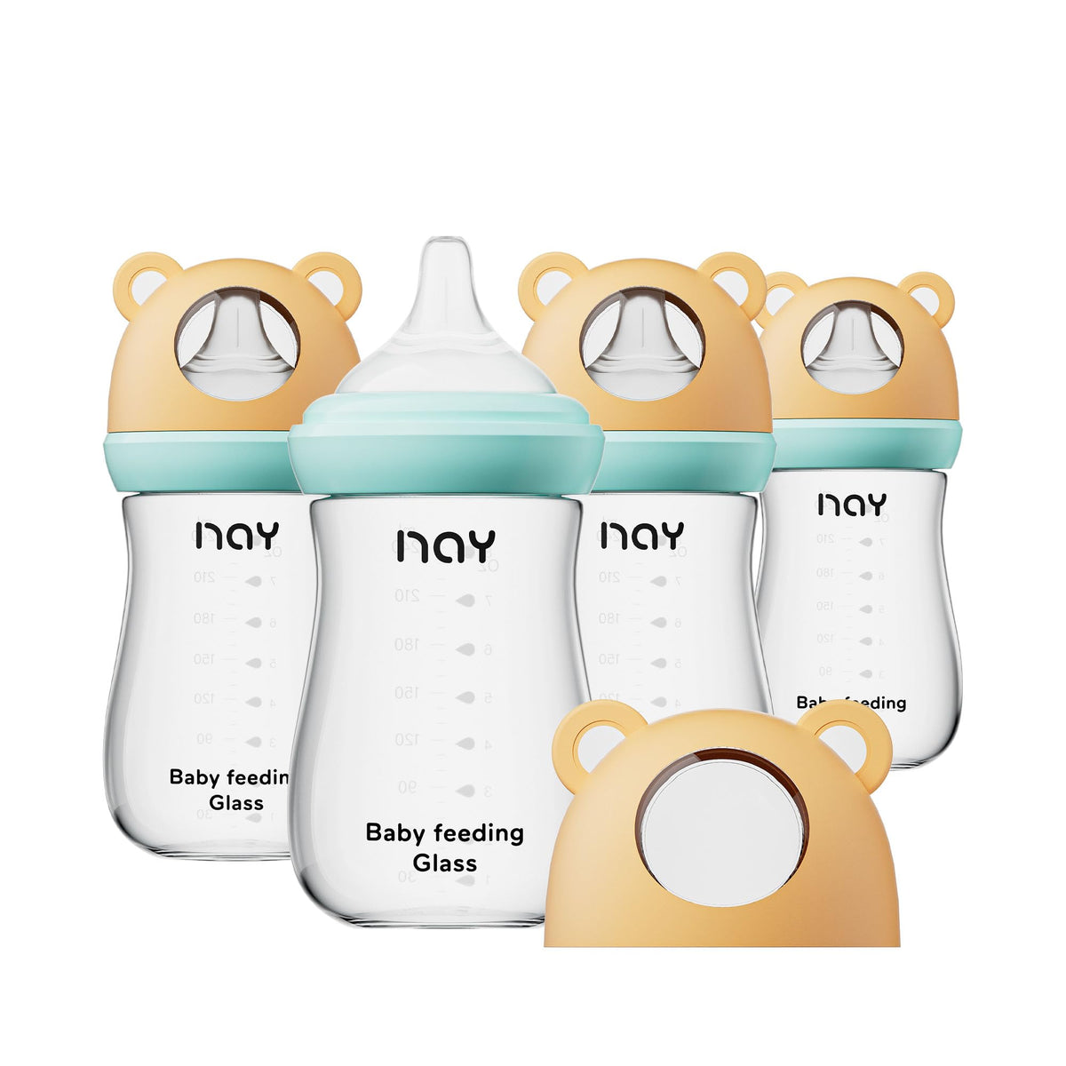 yanyoyo Natural Glass Baby Bottle for Breastfeeding Babies, 3oz Newborn Anti-Colic Baby Bottle with Slow Flow Nipples (SS), Clear, Wide Neck, 2 Pack, 0 Months+