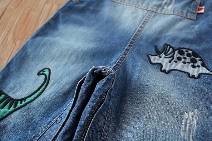 KIDSCOOL SPACE Baby Little Kids Cute Denim Embroidered Fashion Jean Overalls