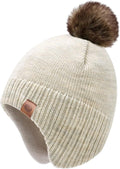 Duoyeree Kids Beanie Hat for Boys Girls Pom-pom Kint Hats Cozy Lining Winter Skull Cap
