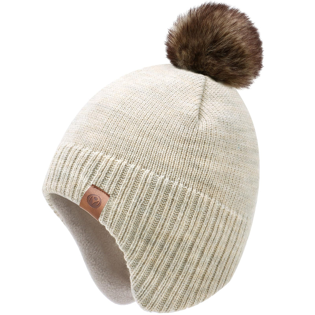 Duoyeree Kids Beanie Dinosaur Pom Pom Knit Winter Hat Fleece Lined for 1-7T