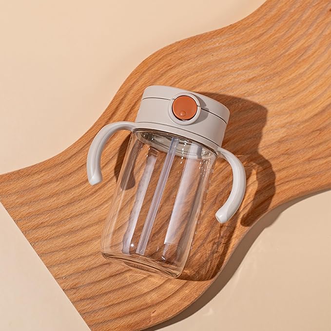 Richell On-the-Go Sippy Cup with Silicone Straw and Removable Handles, 10 oz, Easy Grip for Infant-Toddlers Oat