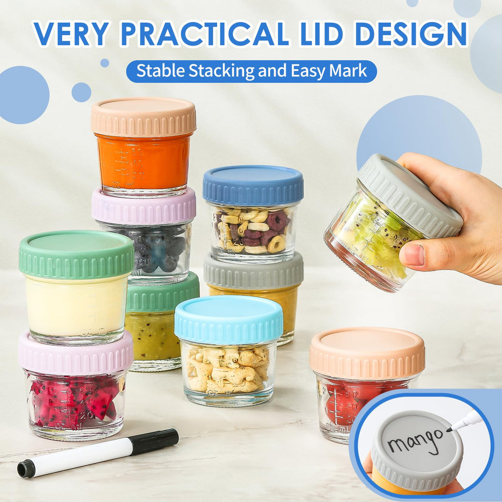 DRKIO 6 pcs Baby Food Storage Containers 4 Oz Small Glass Jars with Lids