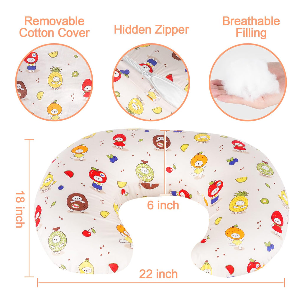 CHANGX3KB Ergonomic Nursing Pillow for Breastfeeding & Bottle Feeding, Breastfeeding Pillow to Reduce Back Neck Strain, Suitable for Breastfeeding Mom & Baby, Washable Cotton Cover(Fruit)