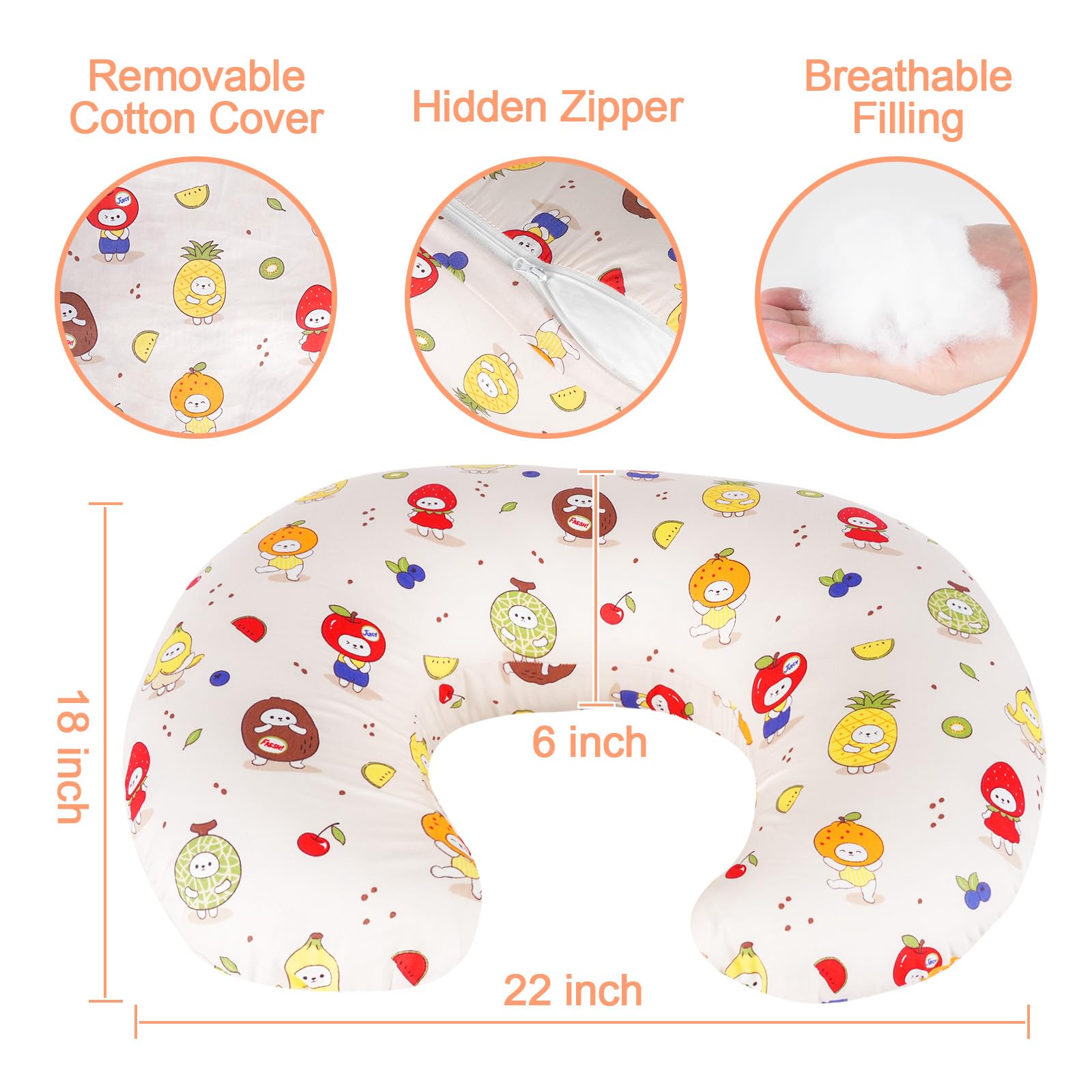CHANGX3KB Ergonomic Nursing Pillow for Breastfeeding & Bottle Feeding, Breastfeeding Pillow to Reduce Back Neck Strain, Suitable for Breastfeeding Mom & Baby, Washable Cotton Cover(Fruit)