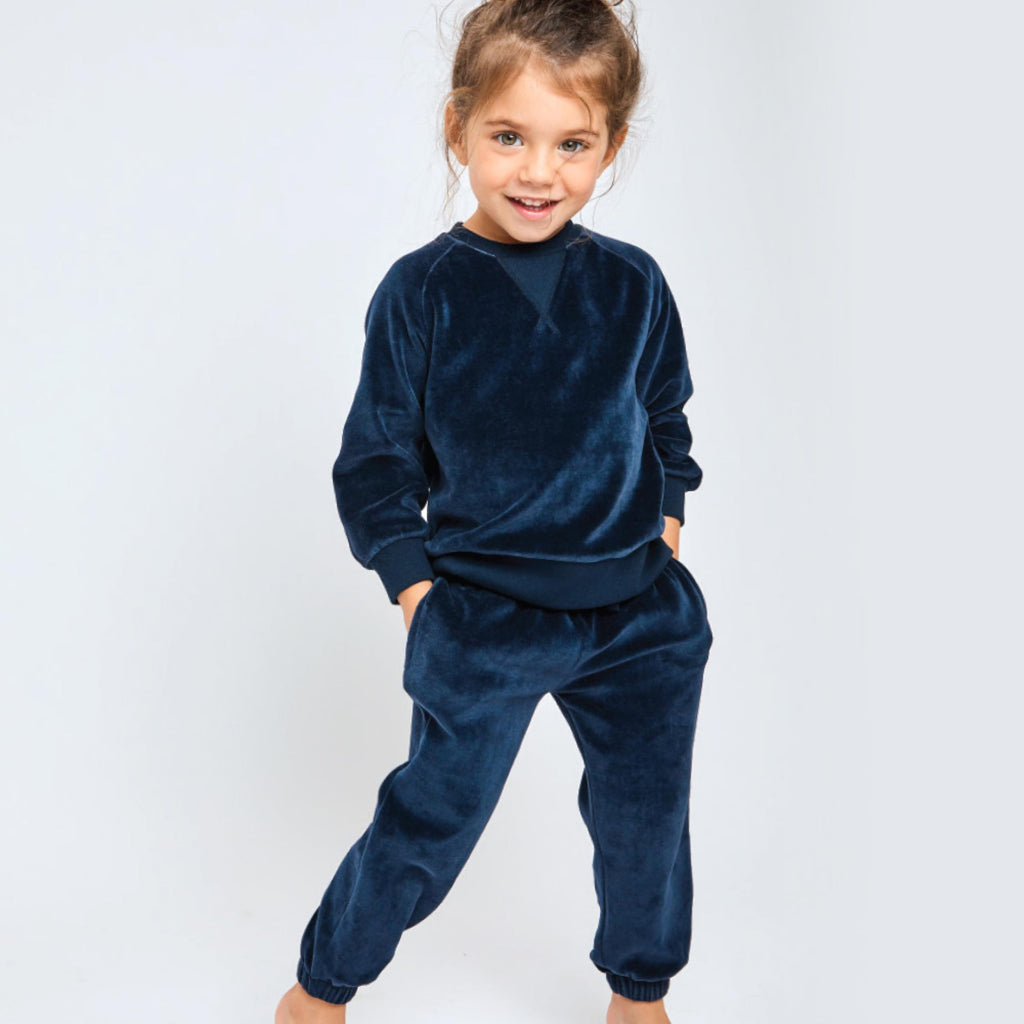 HonestBaby 2-Piece Cozy Velour Sweatshirt and Jogger Sweatpants Set Organic Cotton for Toddler, Baby Boys, Girls, Navy, 4T