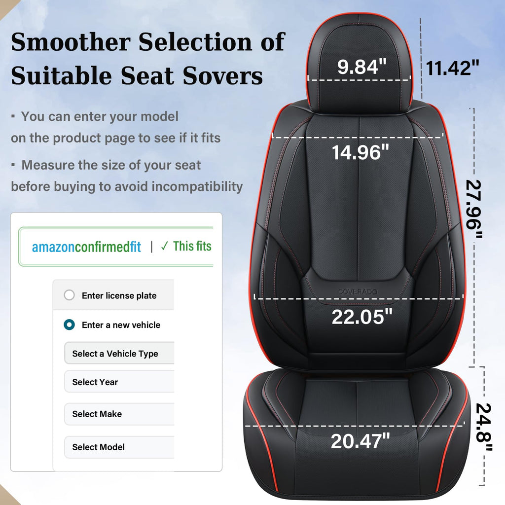 Coverado Car Seat Covers, Seat Covers for Cars, Waterproof Leather Auto Seat Protectors, Leather Car Seat Cushion, Car Interiors Accessories Universal Fit for Most Cars