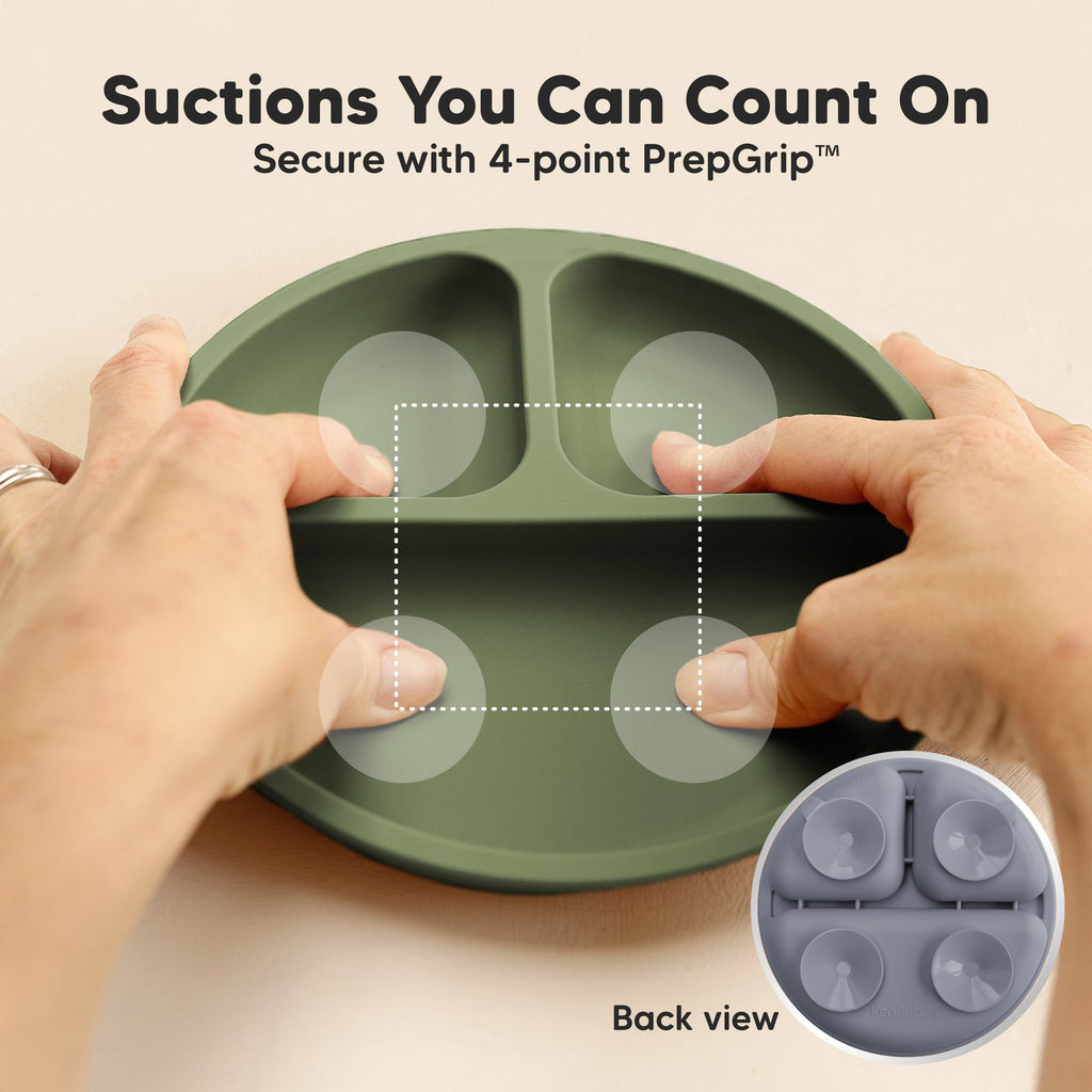 KeaBabies Suction Plates for Baby, Toddler, 3-Pack, 100% Silicone (Slate)