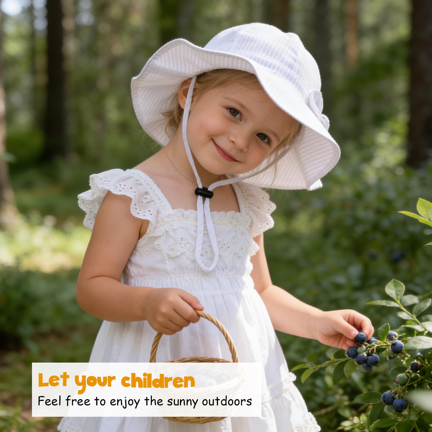 Baby Girl Sun Hat with UPF 50+ Outdoor Adjustable Beach Hat with Wide Brim Bucket Hats (12-24 Months, White-Stripe 1pcs)