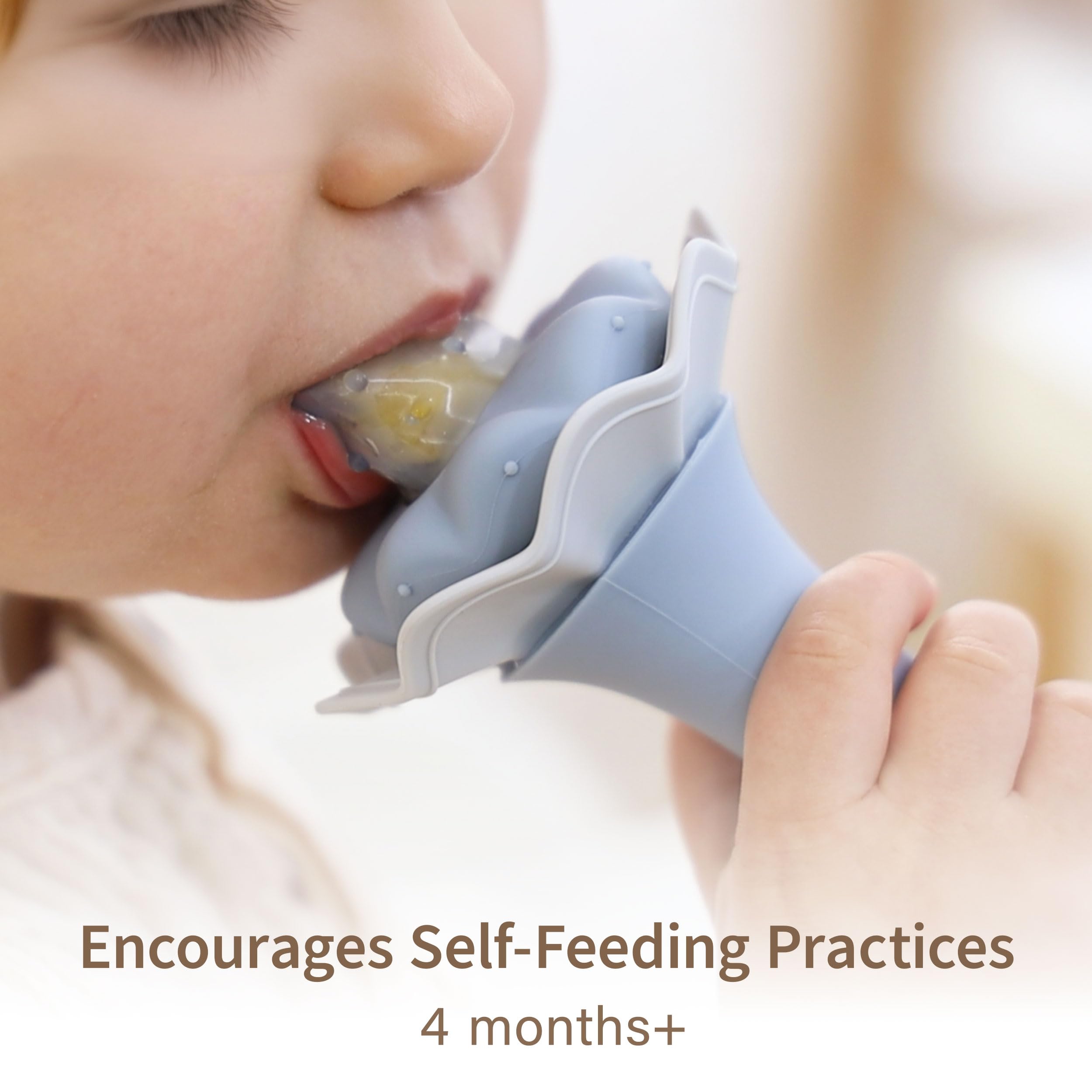 Moonkie Baby Fruit Feeder for Self-Feeding: Controlled Flow Design for Safe First Foods - BPA Free Silicone Food Feeder with Freezer Tray for Cooling Comfort - Baby Shower Gifts 4M+ - 2 Pack