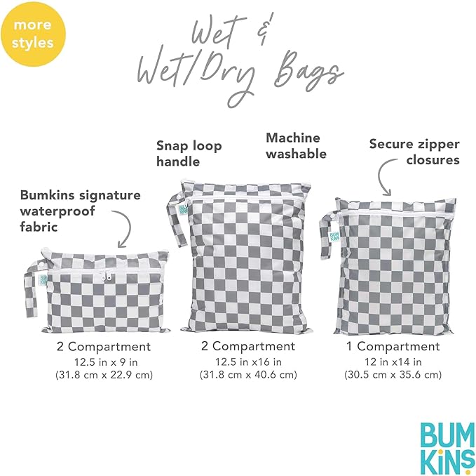 Bumkins - Waterproof Wet Bag & Clear Travel Bags - For Beach, Baby, Travel, Swim Suit, Cloth Diapers, Pump Parts, Pool, Gym, Toiletries - Reusable & Easy to Clean - Evil Eye - 4 Pack