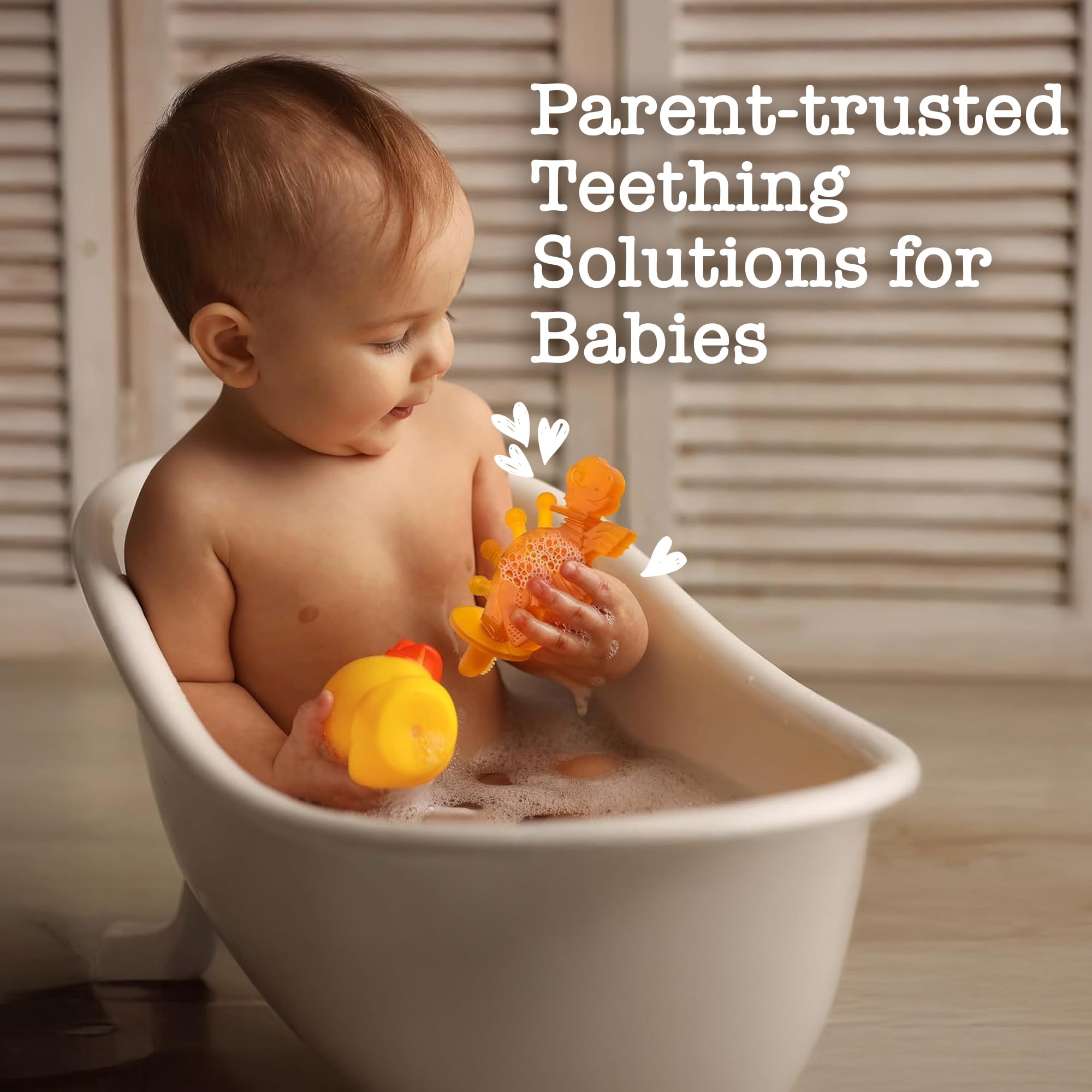 Bambeado Dibly Baby Teething Toy - Made with Natural Rubber & Amber Elements - Gentle Support, Easy to Hold, Simple to Clean - Cute Dinosaur Teether Toy - Alternative to Amber Teething Necklace