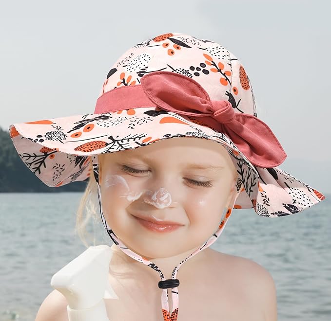 Baby Girl Sun Hat with UPF 50+ Outdoor Adjustable Beach Hat with Wide Brim Bucket Hats