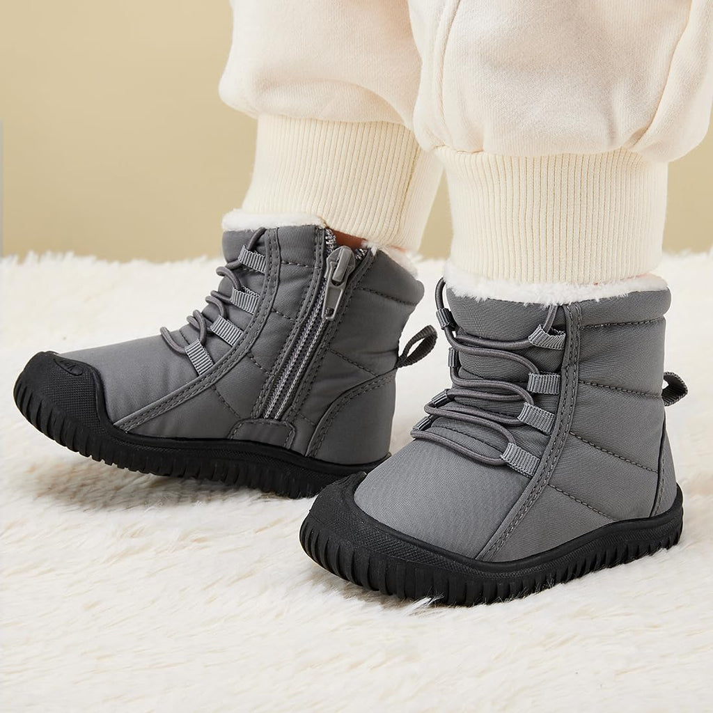 BMCiTYBM Baby Snow Boots Boys Girls Winter Infant Shoes Non Slip 6 9 12 18 24 Months Faux Fur Grey Size 12-18 Months Toddler
