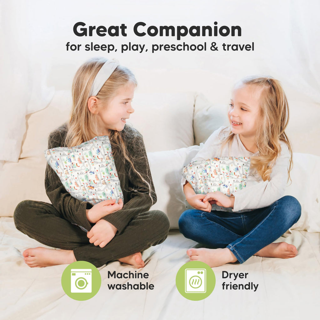 Mini Toddler Pillow with Pillowcase, 9x13 My Little Dreamy Pillow (Roadway)
