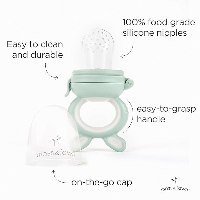 Moss and Fawn Forage Feeder - Soothing Silicone Frozen Breast Milk Popsicle & Baby Food Teething Toy, Pacifier, Fruit Feeder, & Teether - BPA, PVC & Phthalate-Free - Fern