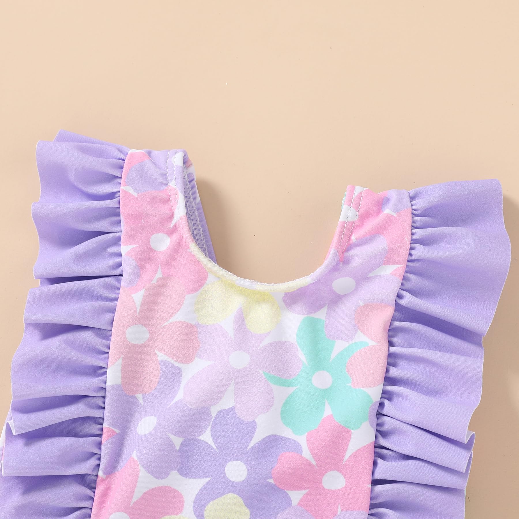 Newborn Baby Girl Ruffle Swimsuit Infant Toddler One Piece Floral Bikini Beach Bathing Swimwear Set(Flower Purple,18-24 Months)