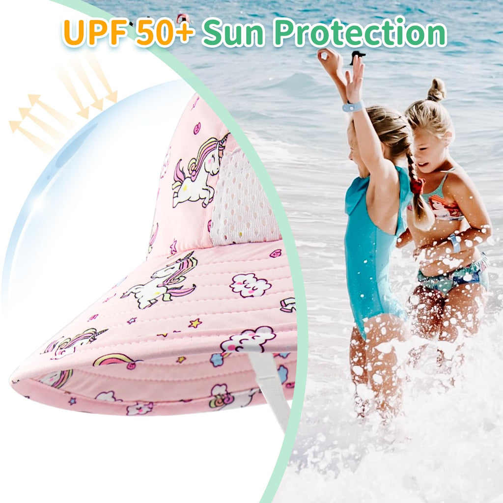 XIAOHAWANG Girls Sun Hat Baby Beach Hats Boys UPF 50+ Kids Summer Protection Cap Toddler Breathable Caps with Neck Flap (6-12Months,Pink U)