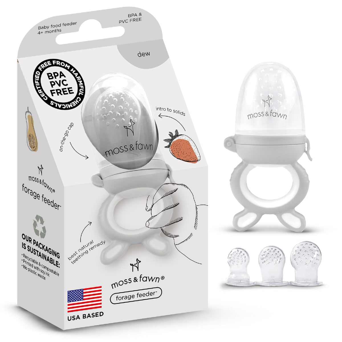 Moss and Fawn Forage Feeder - Silicone Baby Fruit Feeder - Dew