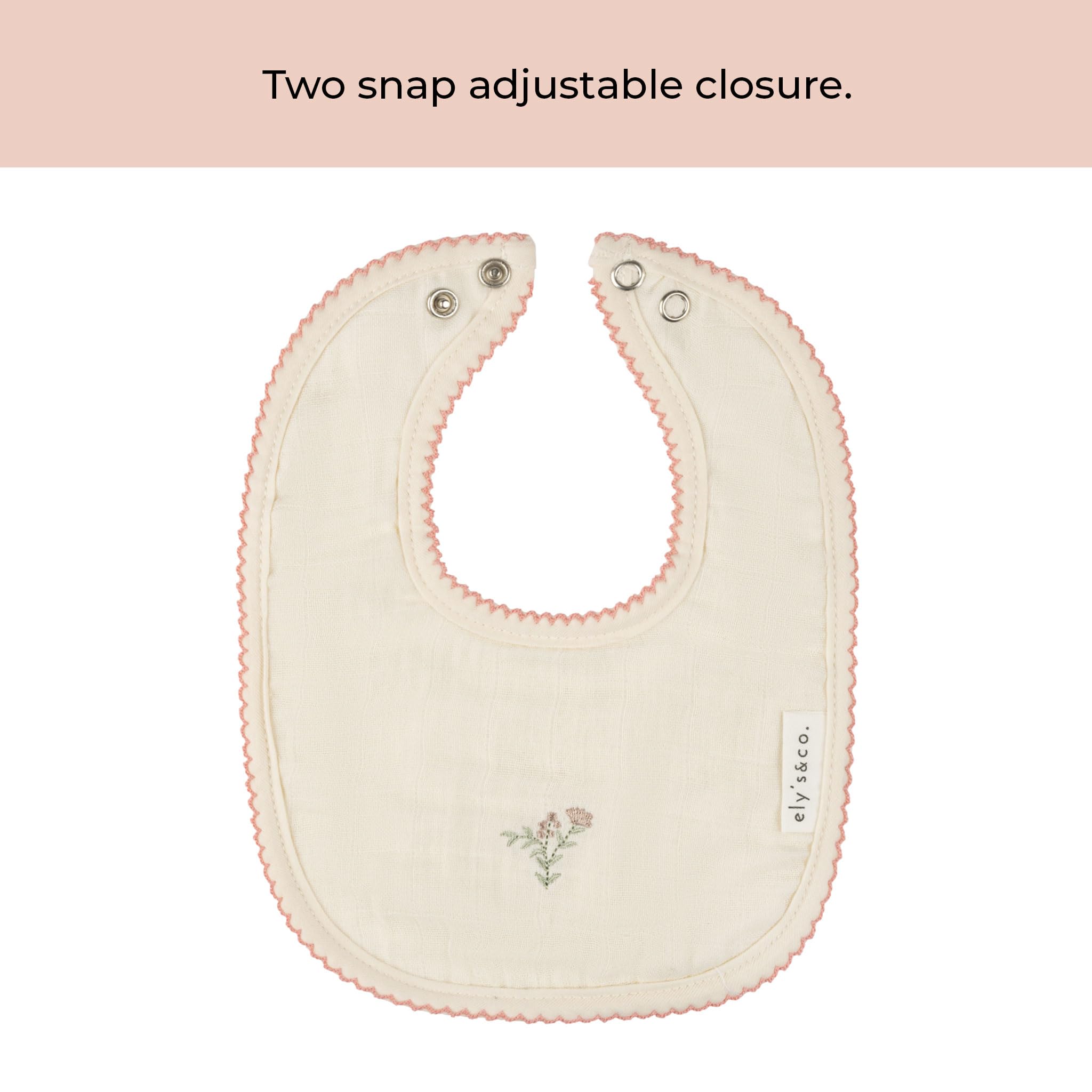 Ely's & Co. 100% Cotton Muslin Bib with Terry lining Soft & Absorbent for Infants, Adjustable Snaps 3 Pack 0-6 Months (0-6 Months, Gingko Pink and Ivory) For Baby Girl