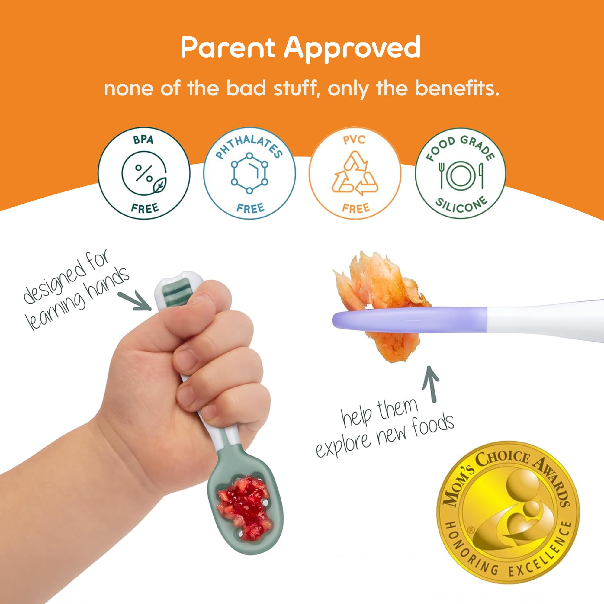 NumNum Baby Spoons Self Feeding 6 Months, 2-Pack Gray/Green