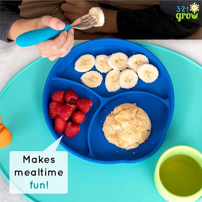Silicone Easy Scoop & Hold Plate Set - Baby and Toddler Training Plates with Clip-On Rims for Easy Scooping, Self-Feeding and Baby Led Weaning, 6+ months (Midnight)