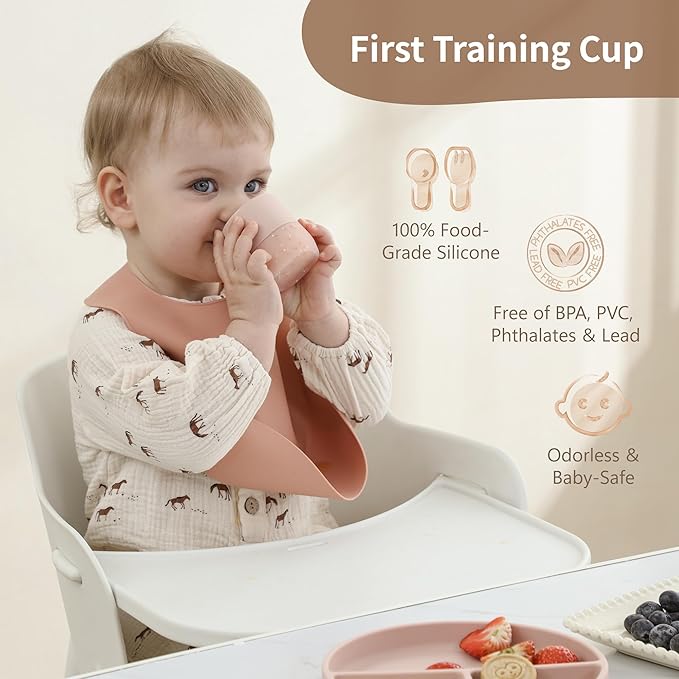 Moonkie Baby Training Cup & Sippy Cup Set | 4 Months+ | Baby-Led Weaning Essential | Gift for Infants (Blush Cup Set, 2 Pack)