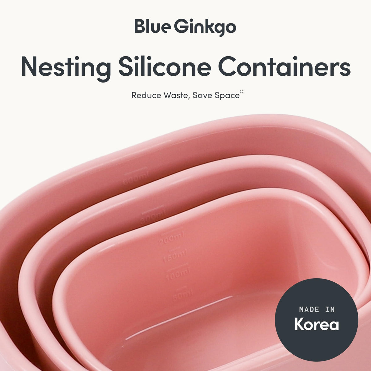 BLUE GINKGO Nesting Silicone Containers - Set of 3 Hard-Shell Silicone Food Storage Containers | BPA Free, Airtight, Dishwasher and Freezer Safe (6.7oz, 10oz, 20oz) - Red