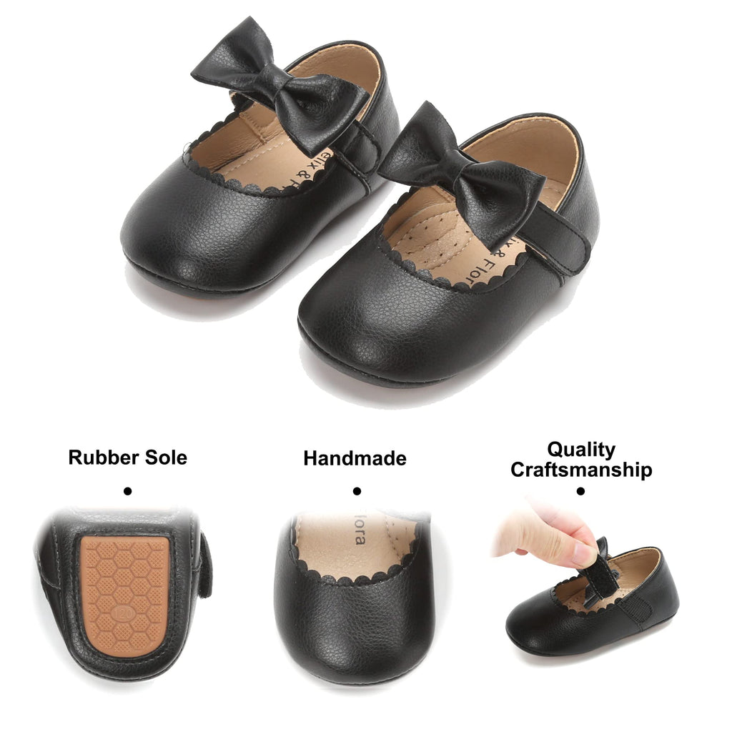 Soft Sole Baby Shoes - Infant Baby Walking Shoes Moccasins Rubber Sole Crib Shoes（Black,6-9Months Infant