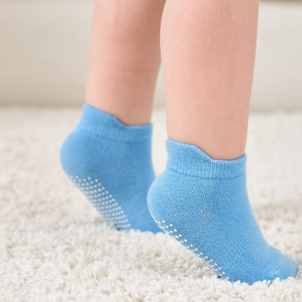 Zaples Baby Boys Non Slip Grip Ankle Socks with Anti Skid Soles for Infants Toddlers, Color-Blocked/Solid, 6-12 Months