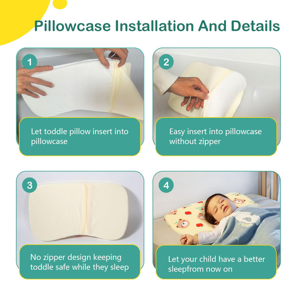 Caudeer Soft Toddler Pillow for Sleeping (14.5'' x 8.4'') with Removable Cover – Ideal for Travel & Nursery, Cuddly Bear Design – Perfect for Ages 1-2 Years