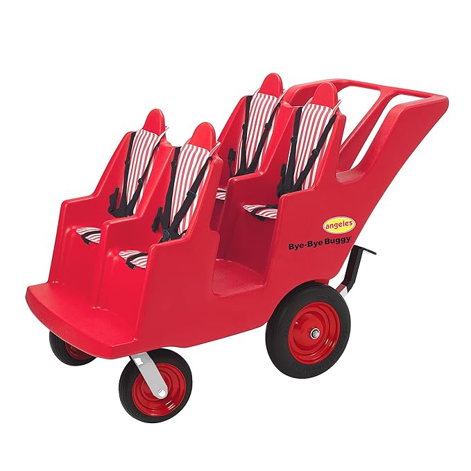 Children’s Factory 4 Passenger Bye-Bye Buggy, Red-White Seats, AFB6300F, Daycare or Preschool Stroller for Infants, Toddlers and Kids, Canopy Sold Separately