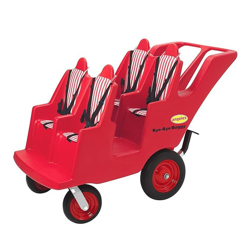 Angeles Bye Bye Buggy Daycare Stroller, 4 Passenger Red with Stripes